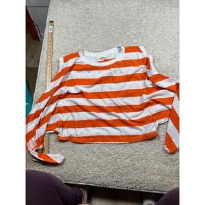 Maeve by Anthropologie Orange White Striped Cropped Tie‎ Front Top XLarge